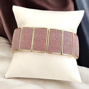 Boutique Stretch Bracelet Gold Tone Pink Sparkle Chic 12J